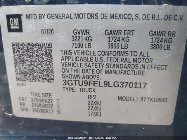 Photo 8 VIN: 3GTU9FEL9LG370117 - GMC SIERRA 1500 