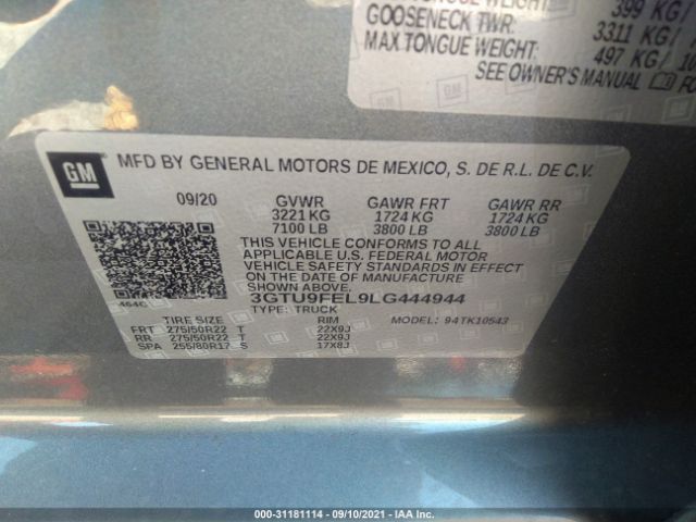 Photo 8 VIN: 3GTU9FEL9LG444944 - GMC SIERRA 1500 