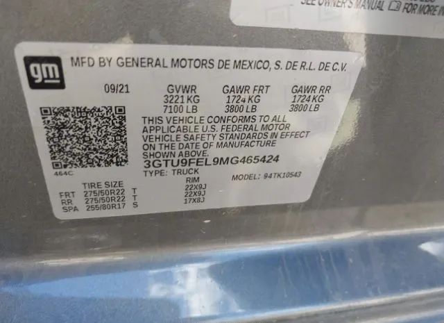 Photo 8 VIN: 3GTU9FEL9MG465424 - GMC SIERRA 1500 