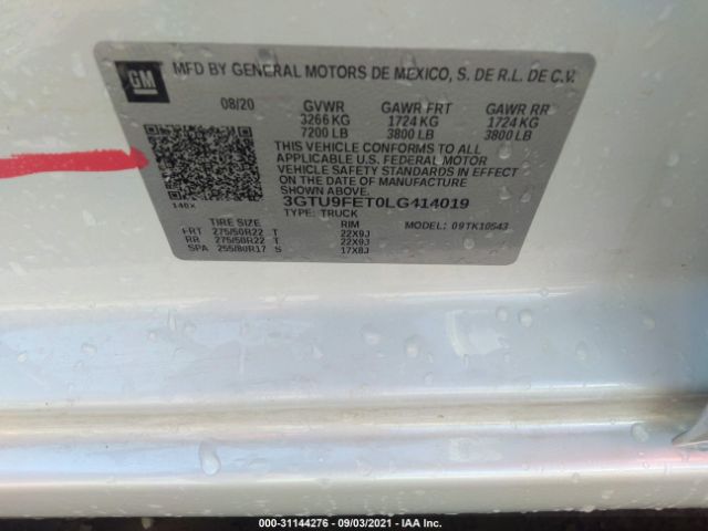 Photo 8 VIN: 3GTU9FET0LG414019 - GMC SIERRA 1500 