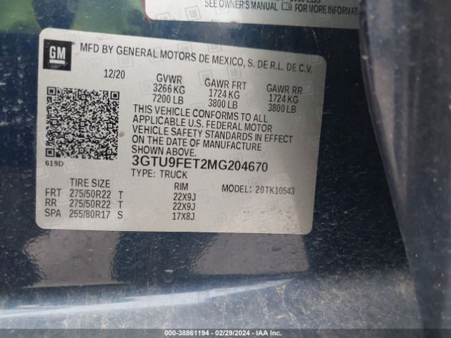 Photo 8 VIN: 3GTU9FET2MG204670 - GMC SIERRA 1500 