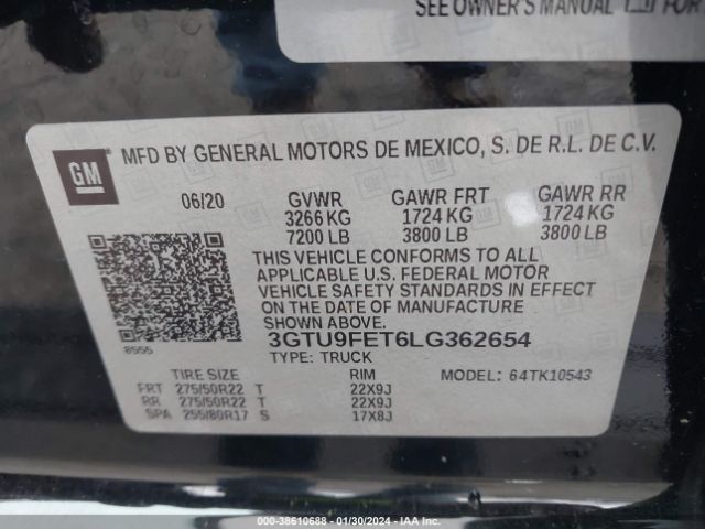 Photo 8 VIN: 3GTU9FET6LG362654 - GMC SIERRA 1500 