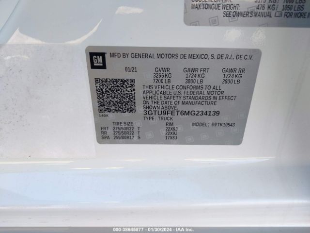 Photo 8 VIN: 3GTU9FET6MG234139 - GMC SIERRA 1500 