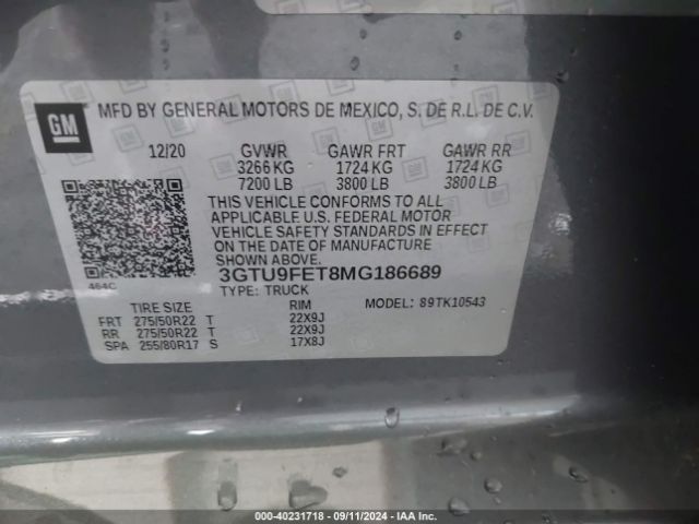 Photo 8 VIN: 3GTU9FET8MG186689 - GMC SIERRA 