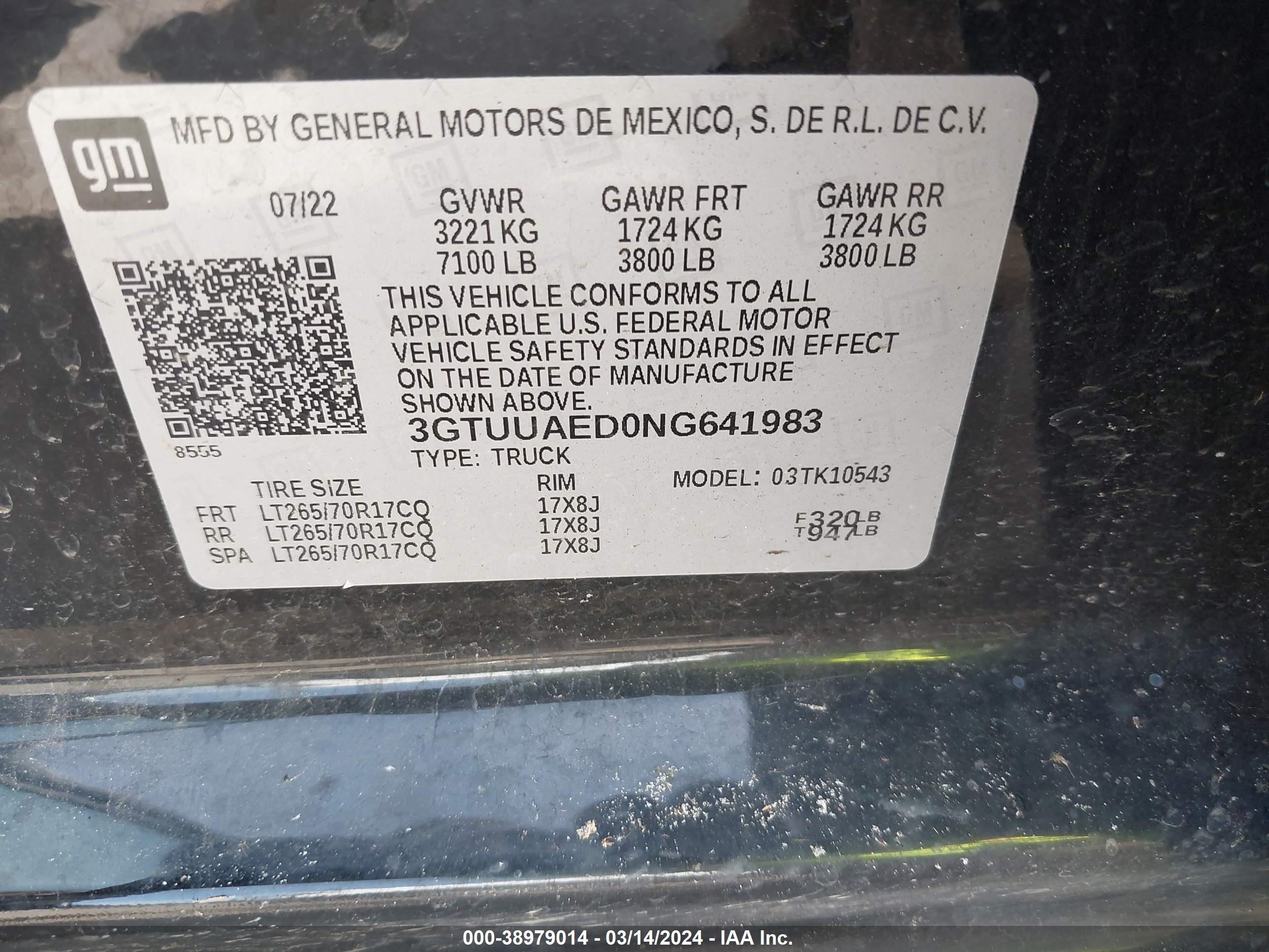 Photo 8 VIN: 3GTUUAED0NG641983 - GMC SIERRA 