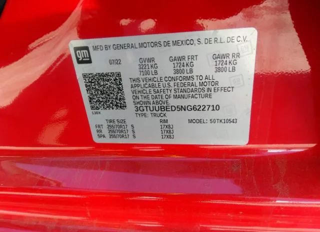 Photo 8 VIN: 3GTUUBED5NG622710 - GMC SIERRA 1500 