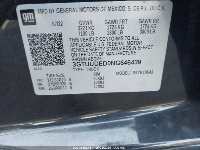 Photo 8 VIN: 3GTUUDED0NG646439 - GMC SIERRA 1500 