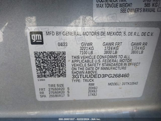 Photo 8 VIN: 3GTUUDED3PG268460 - GMC SIERRA 1500 