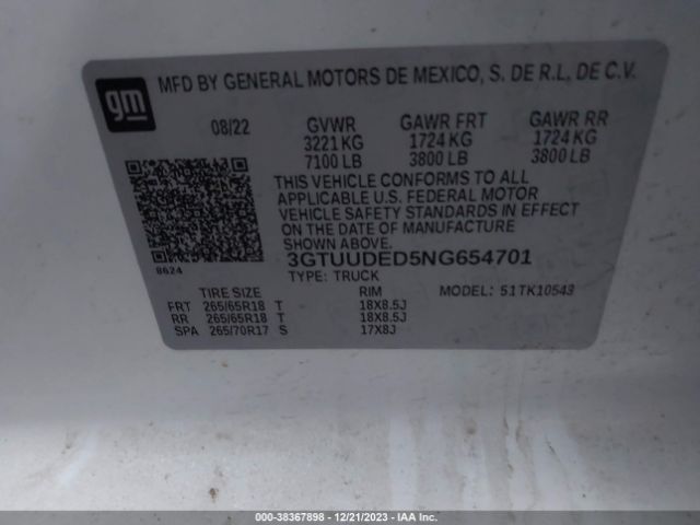 Photo 8 VIN: 3GTUUDED5NG654701 - GMC SIERRA 1500 