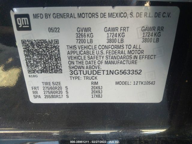 Photo 8 VIN: 3GTUUDET1NG563352 - GMC SIERRA 1500 