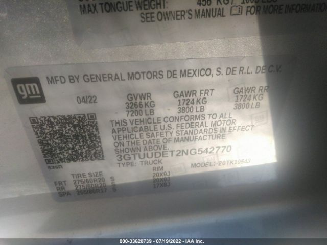 Photo 8 VIN: 3GTUUDET2NG542770 - GMC SIERRA 1500 