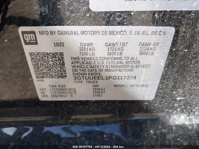 Photo 8 VIN: 3GTUUEEL1PG117274 - GMC SIERRA 1500 