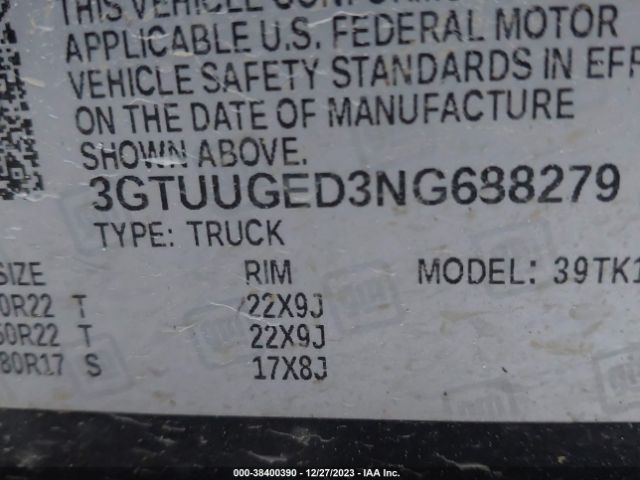 Photo 8 VIN: 3GTUUGED3NG688279 - GMC SIERRA 1500 