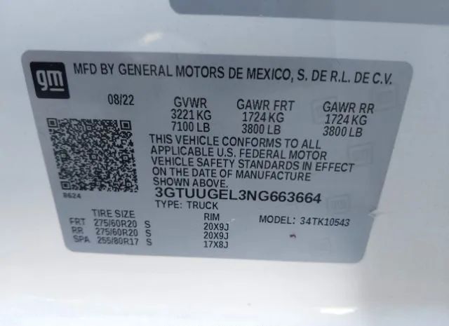 Photo 8 VIN: 3GTUUGEL3NG663664 - GMC SIERRA 1500 