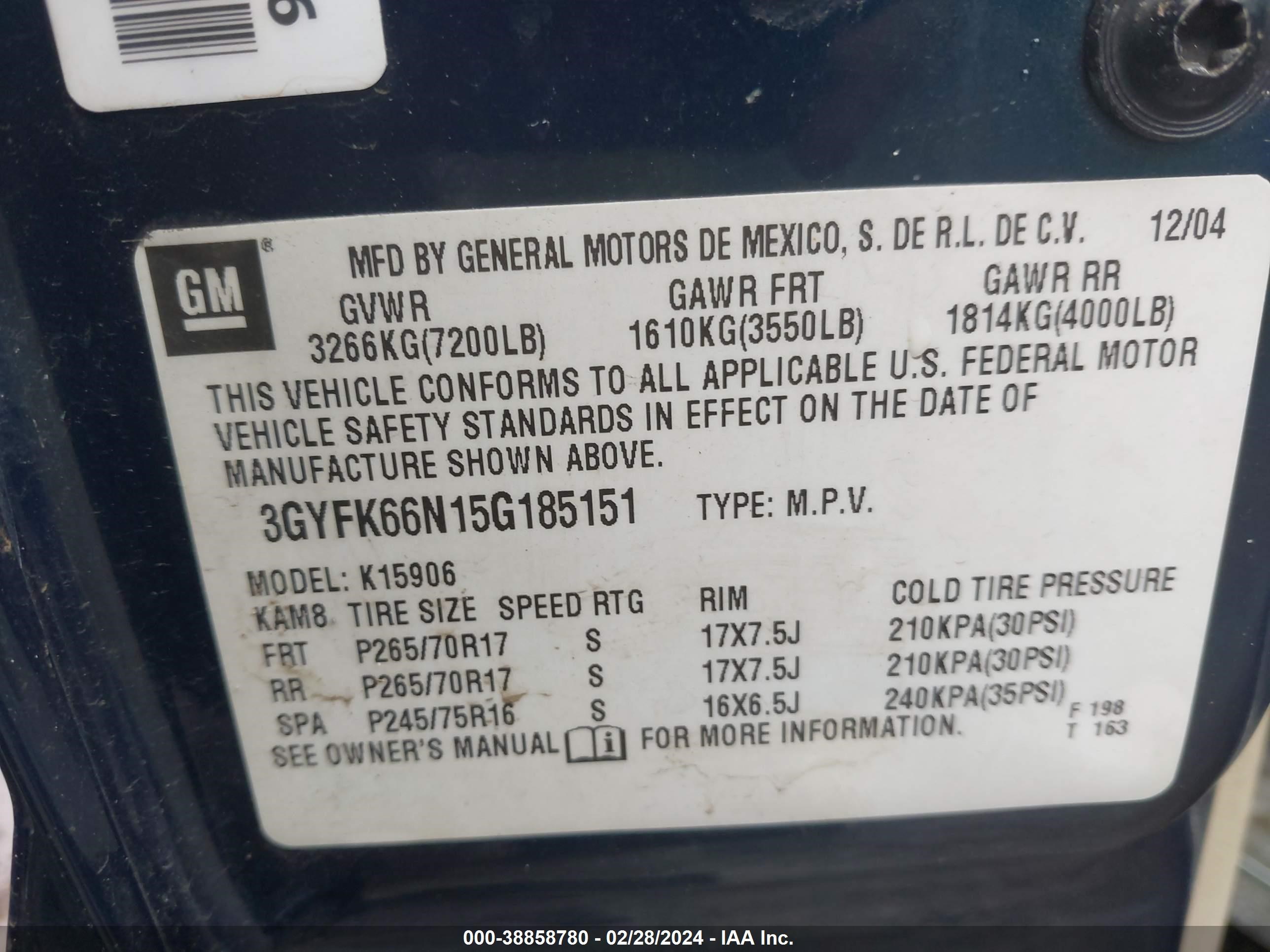 Photo 8 VIN: 3GYFK66N15G185151 - CADILLAC ESCALADE 