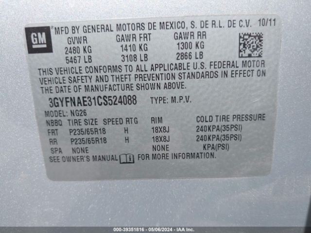 Photo 8 VIN: 3GYFNAE31CS524088 - CADILLAC SRX 