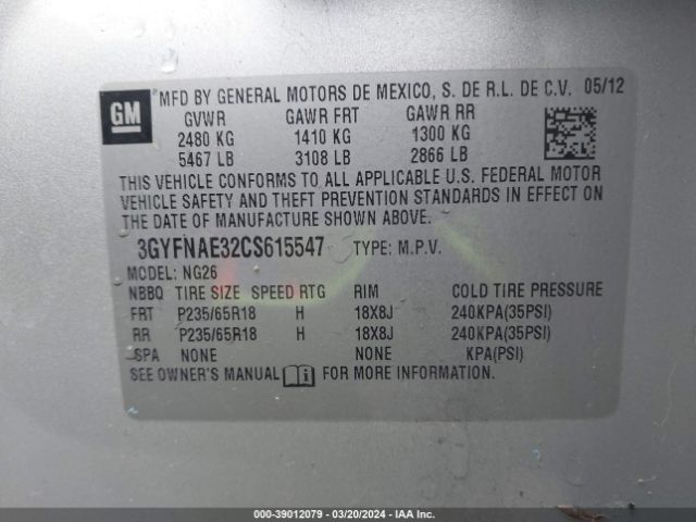 Photo 8 VIN: 3GYFNAE32CS615547 - CADILLAC SRX 