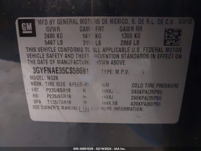 Photo 8 VIN: 3GYFNAE35CS586819 - CADILLAC SRX 