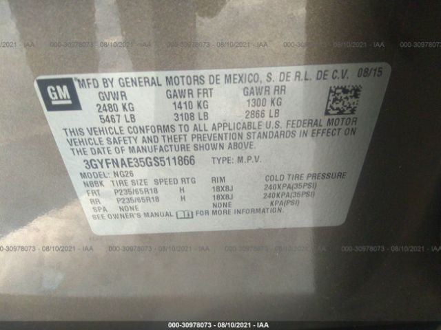 Photo 8 VIN: 3GYFNAE35GS511866 - CADILLAC SRX 