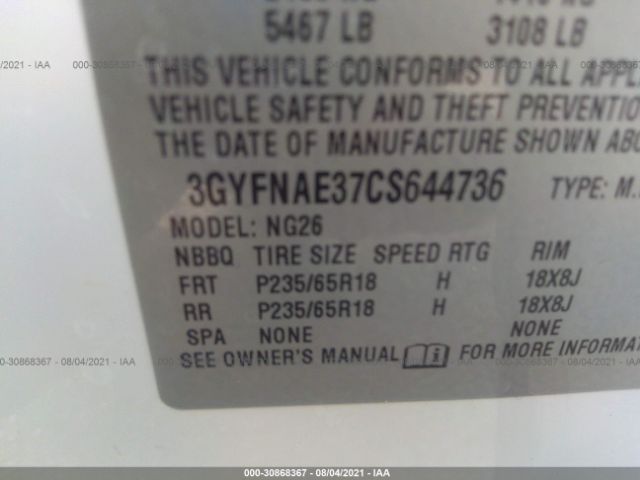 Photo 8 VIN: 3GYFNAE37CS644736 - CADILLAC SRX 