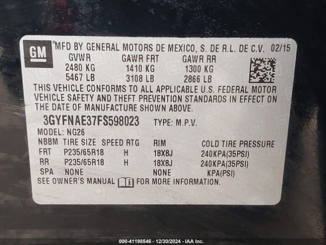 Photo 8 VIN: 3GYFNAE37FS598023 - CADILLAC SRX 