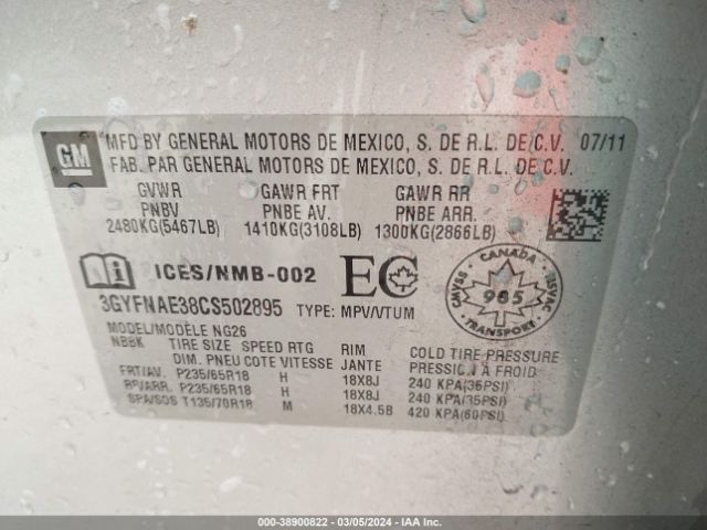 Photo 8 VIN: 3GYFNAE38CS502895 - CADILLAC SRX 