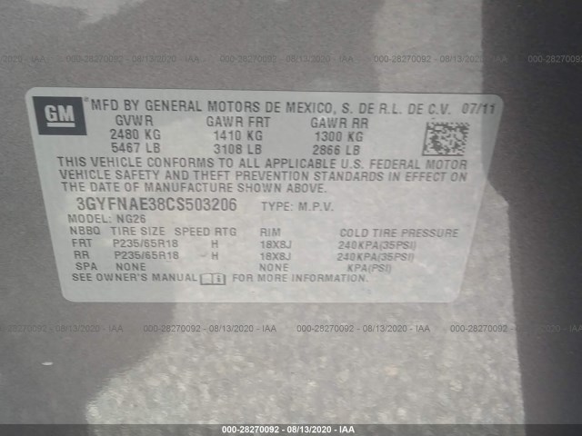 Photo 8 VIN: 3GYFNAE38CS503206 - CADILLAC SRX 