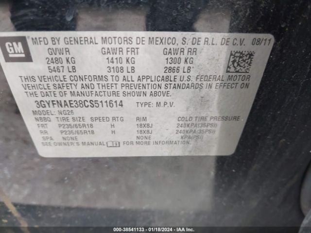 Photo 8 VIN: 3GYFNAE38CS511614 - CADILLAC SRX 