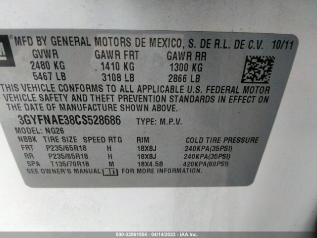 Photo 8 VIN: 3GYFNAE38CS528686 - CADILLAC SRX 