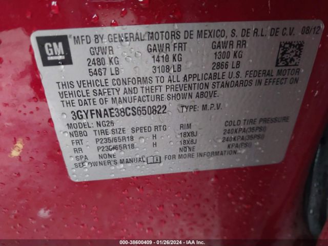 Photo 8 VIN: 3GYFNAE38CS650822 - CADILLAC SRX 