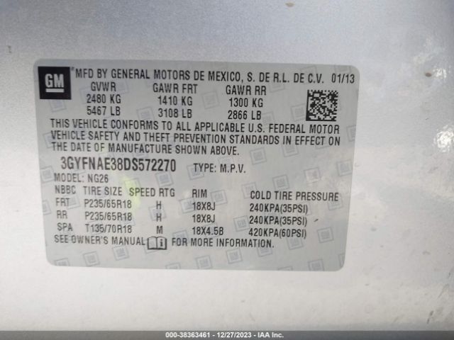 Photo 8 VIN: 3GYFNAE38DS572270 - CADILLAC SRX 