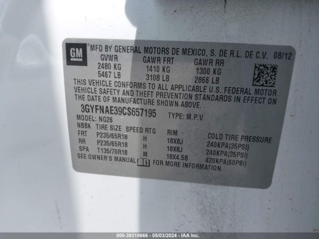 Photo 8 VIN: 3GYFNAE39CS657195 - CADILLAC SRX 