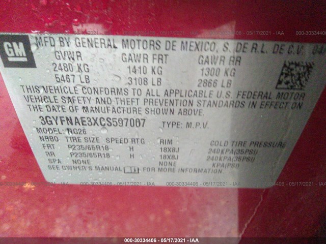 Photo 8 VIN: 3GYFNAE3XCS597007 - CADILLAC SRX 