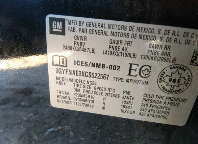 Photo 8 VIN: 3GYFNAE3XCS622567 - CADILLAC SRX 