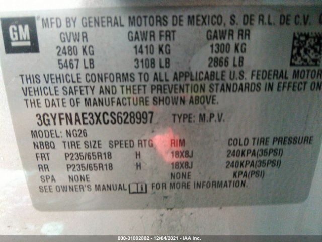 Photo 8 VIN: 3GYFNAE3XCS628997 - CADILLAC SRX 