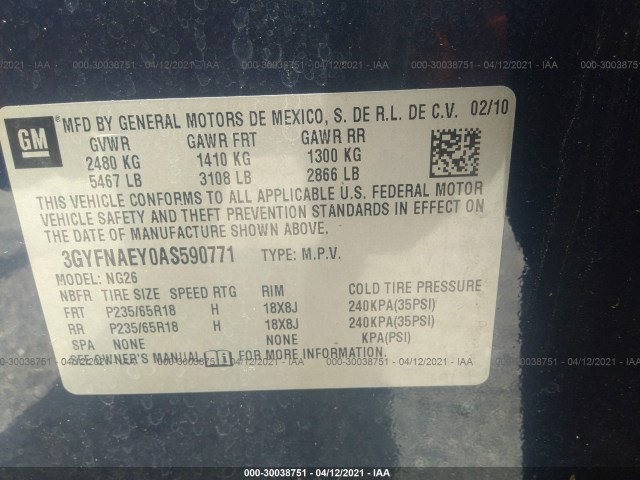 Photo 8 VIN: 3GYFNAEY0AS590771 - CADILLAC SRX FWD V6 