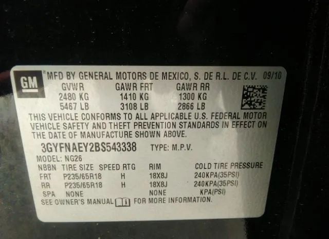 Photo 8 VIN: 3GYFNAEY2BS543338 - CADILLAC SRX 