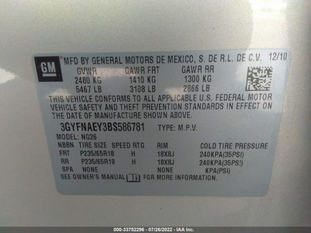 Photo 8 VIN: 3GYFNAEY3BS586781 - CADILLAC SRX 