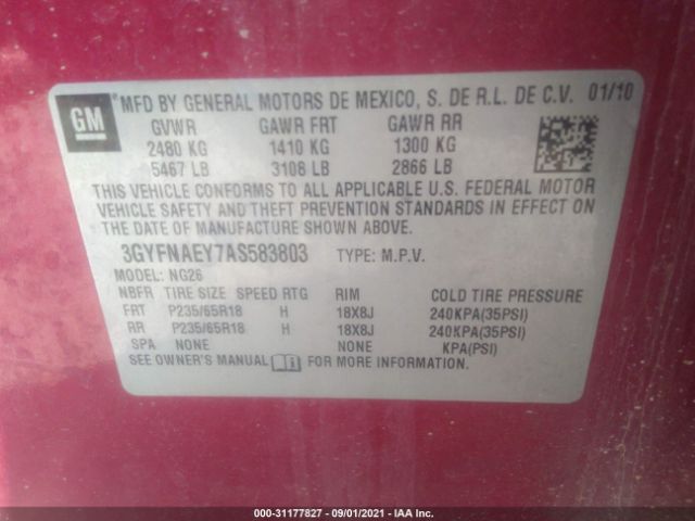 Photo 8 VIN: 3GYFNAEY7AS583803 - CADILLAC SRX 