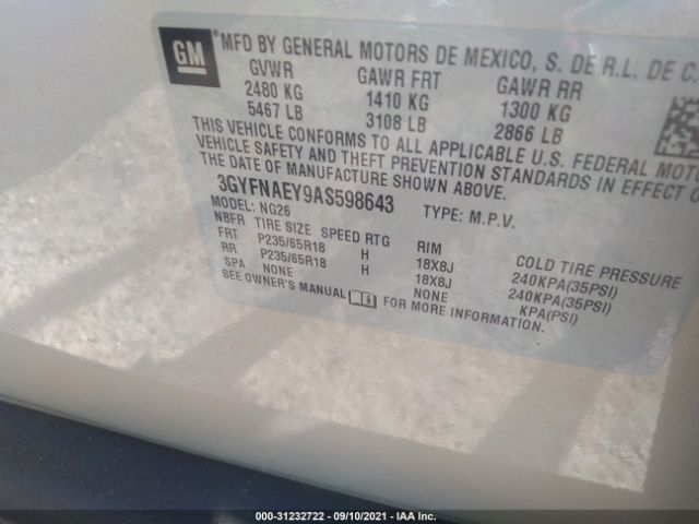 Photo 8 VIN: 3GYFNAEY9AS598643 - CADILLAC SRX 