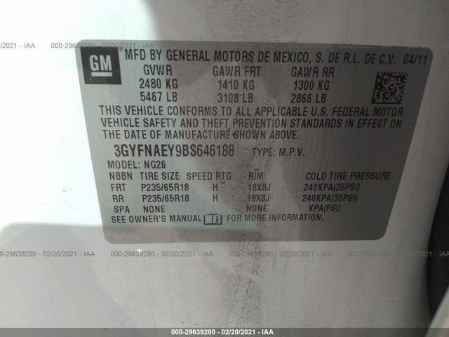 Photo 8 VIN: 3GYFNAEY9BS646188 - CADILLAC SRX 