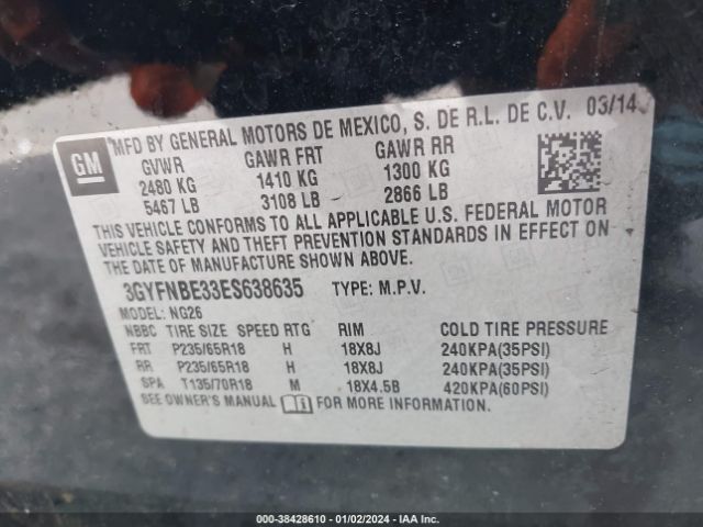 Photo 8 VIN: 3GYFNBE33ES638635 - CADILLAC SRX 