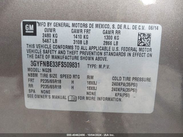 Photo 8 VIN: 3GYFNBE33FS509831 - CADILLAC SRX 