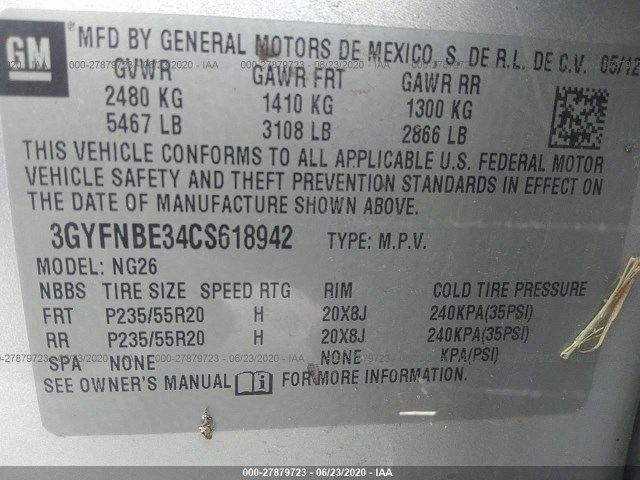 Photo 8 VIN: 3GYFNBE34CS618942 - CADILLAC SRX 