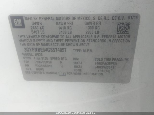 Photo 8 VIN: 3GYFNBE34GS574057 - CADILLAC SRX 