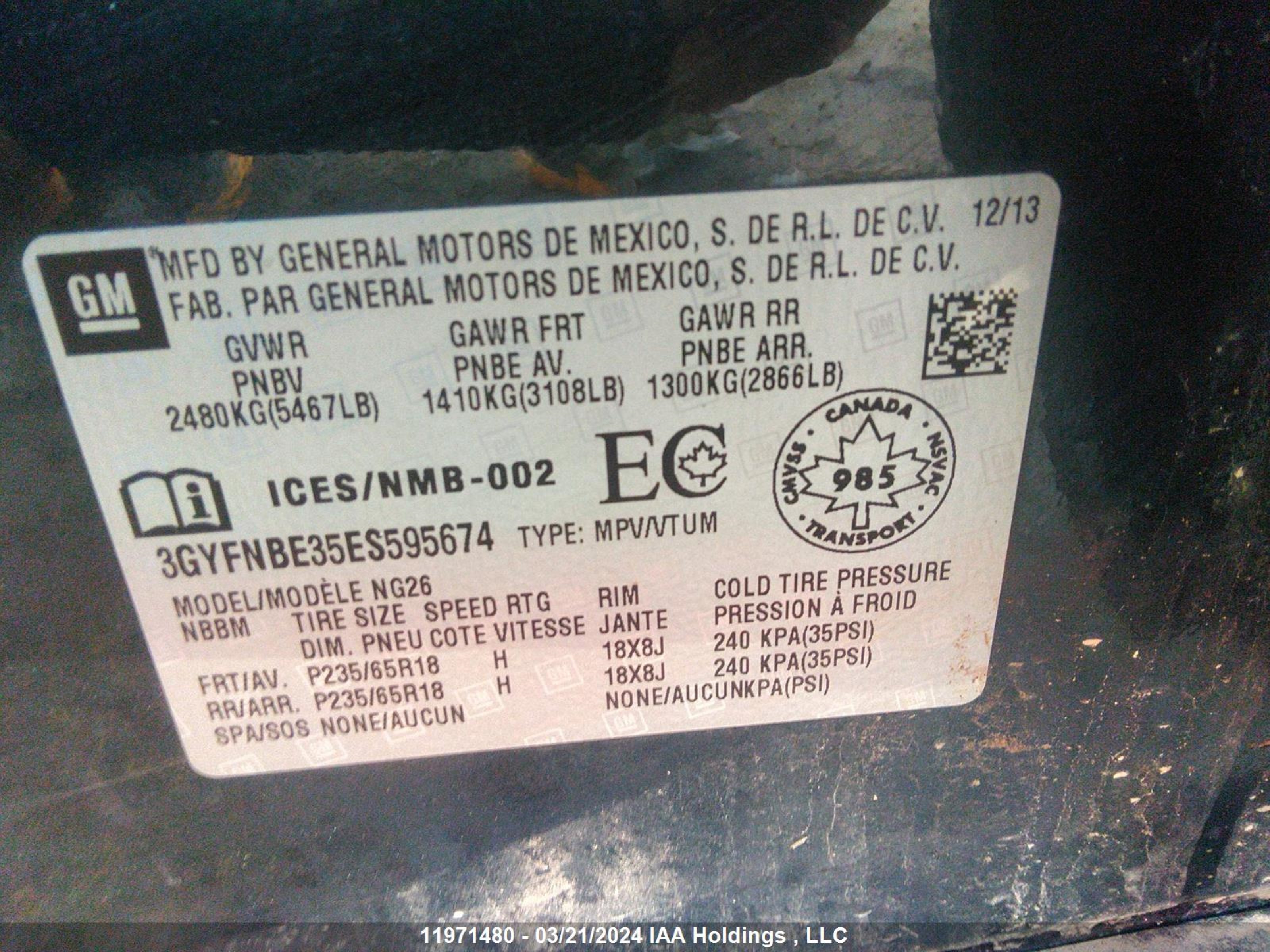 Photo 8 VIN: 3GYFNBE35ES595674 - CADILLAC SRX 