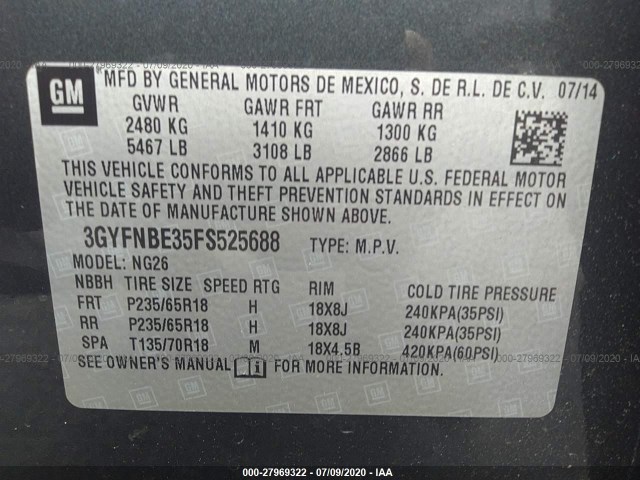 Photo 8 VIN: 3GYFNBE35FS525688 - CADILLAC SRX 