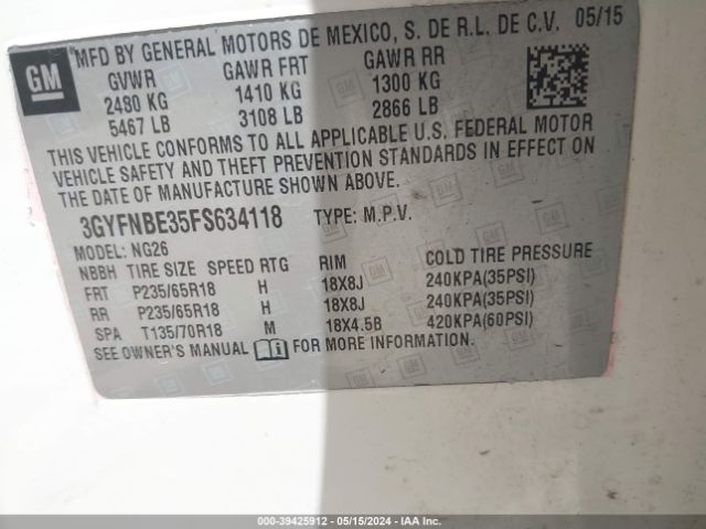 Photo 8 VIN: 3GYFNBE35FS634118 - CADILLAC SRX 