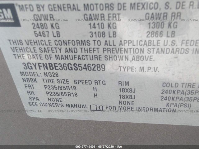 Photo 8 VIN: 3GYFNBE36GS546289 - CADILLAC SRX 