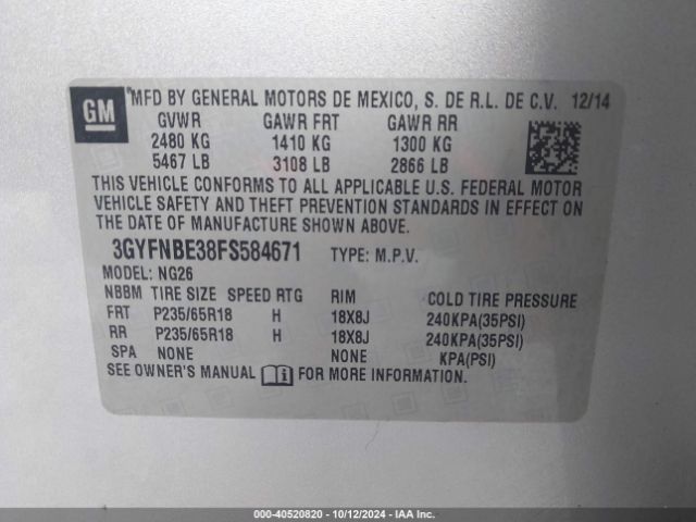 Photo 8 VIN: 3GYFNBE38FS584671 - CADILLAC SRX 